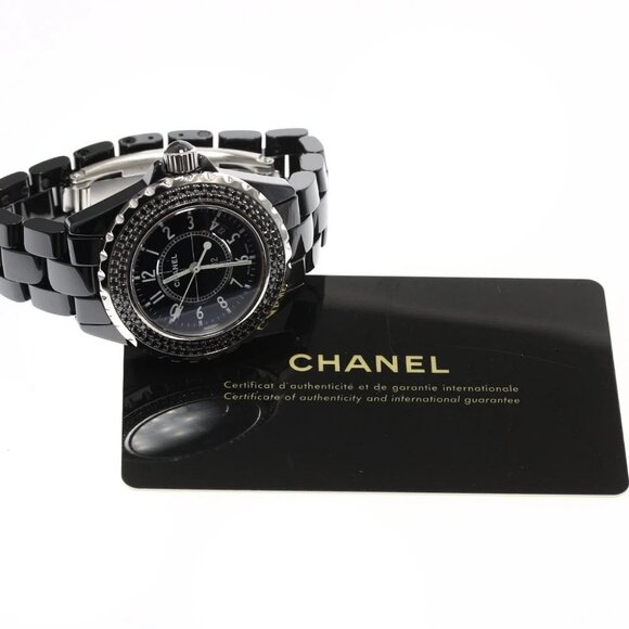 CHANEL J12 H1416 black ceramic black diamond bezel Quartz Ladies Watch - Picture 1 of 10